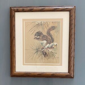 Framed Squirrel Art Print by Artist Jean Haefele